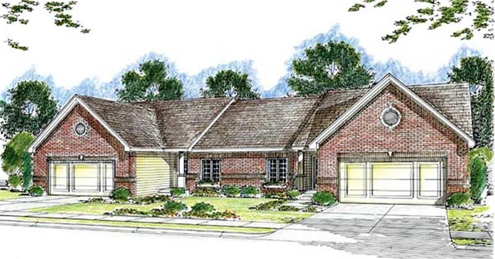 Front elevation of Duplex/Multi-Unit home (ThePlanCollection: House Plan #100-1054)