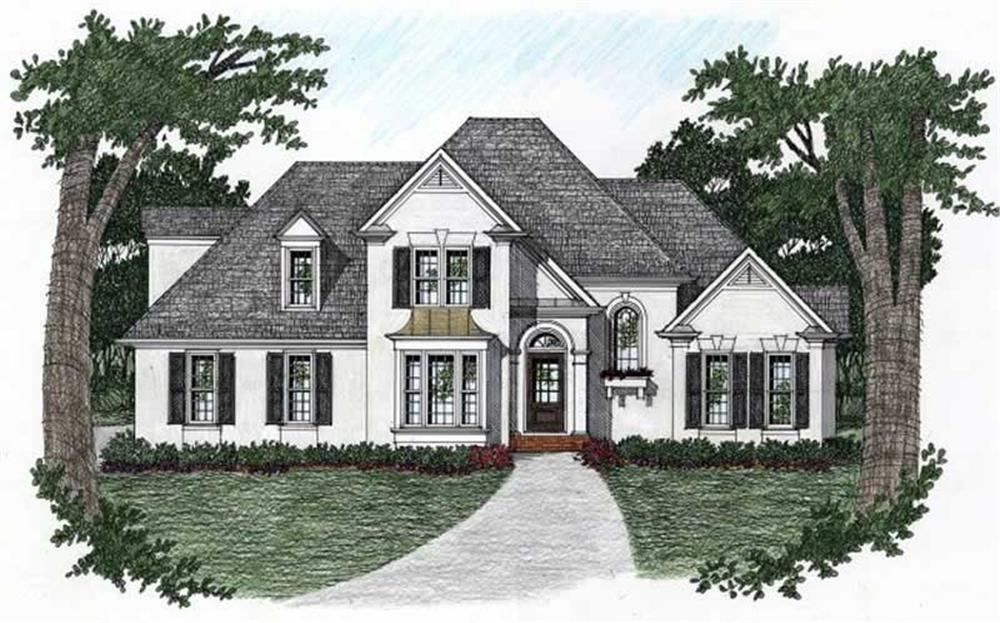 Front elevation of European home (ThePlanCollection: House Plan #102-1018)