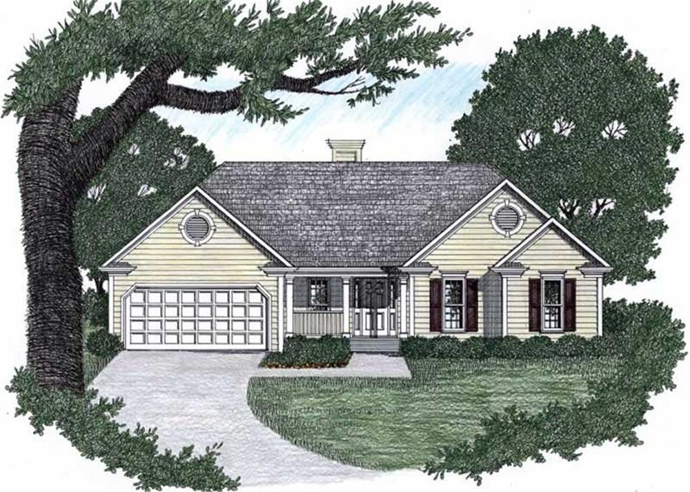 Front elevation of Ranch home (ThePlanCollection: House Plan #102-1023)