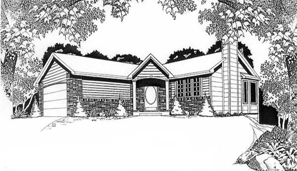 Front elevation of Ranch home (ThePlanCollection: House Plan #103-1048)