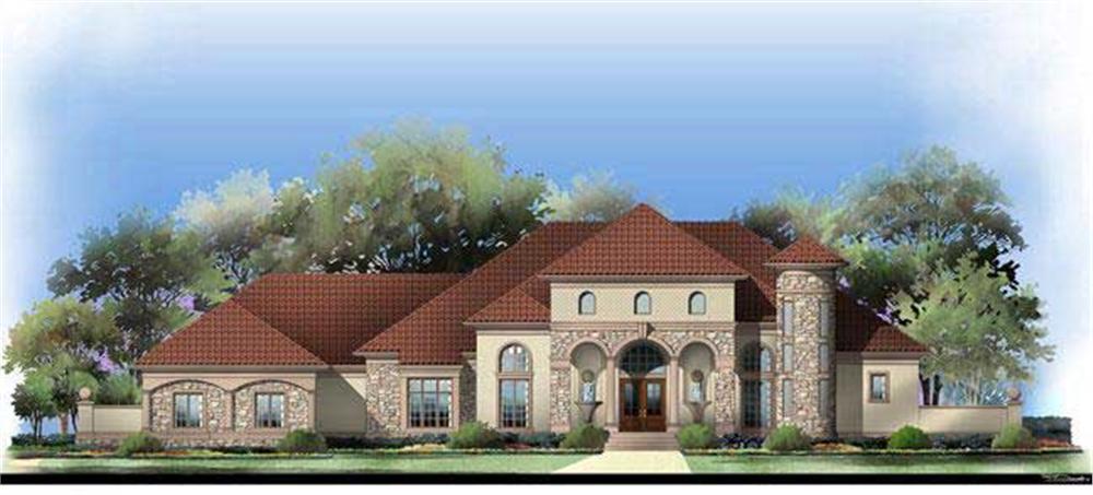 Front elevation of Tuscan home (ThePlanCollection: House Plan #106-1146)