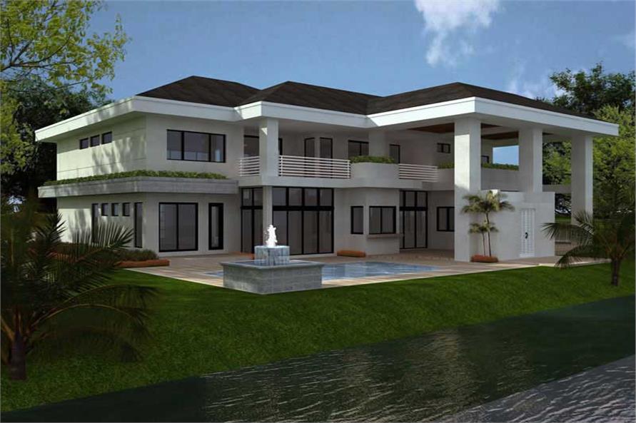 Home Plan Rear Elevation of this 4-Bedroom,5555 Sq Ft Plan -107-1015