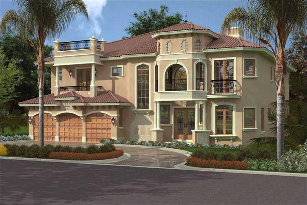 Front elevation of Luxury home (ThePlanCollection: House Plan #107-1064)