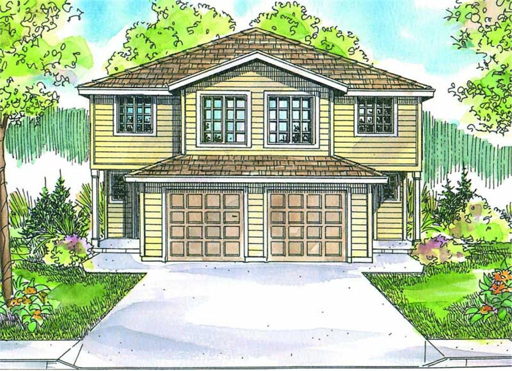 Front elevation of Duplex/Multi-Unit home (ThePlanCollection: House Plan #108-1007)
