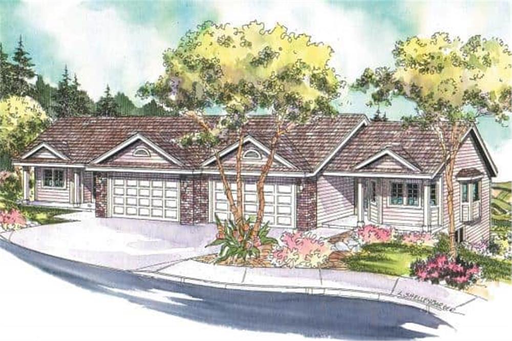 Front elevation of Duplex/Multi-Unit home (ThePlanCollection: House Plan #108-1018)