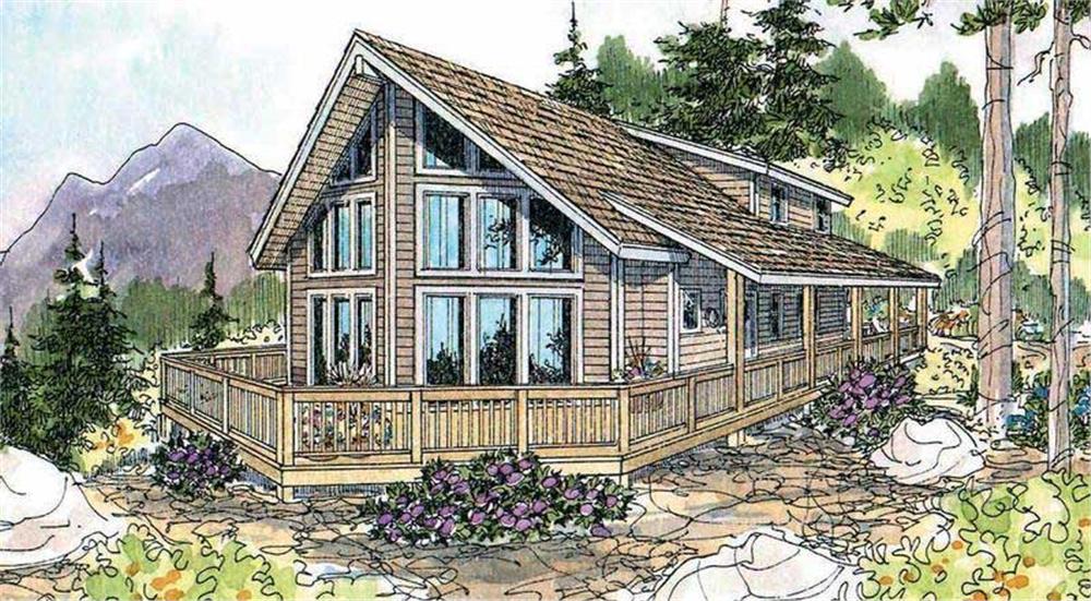 This is an artist's rendering for these Log Cabin House Plans.
