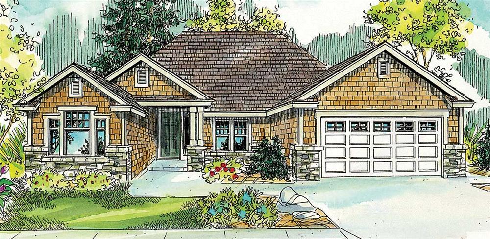 This image shows the front view of these Shingle House Plans.