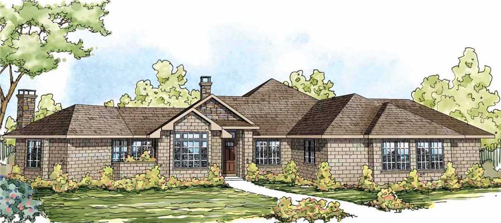 This is the front elevation for these Traditional House Plans.