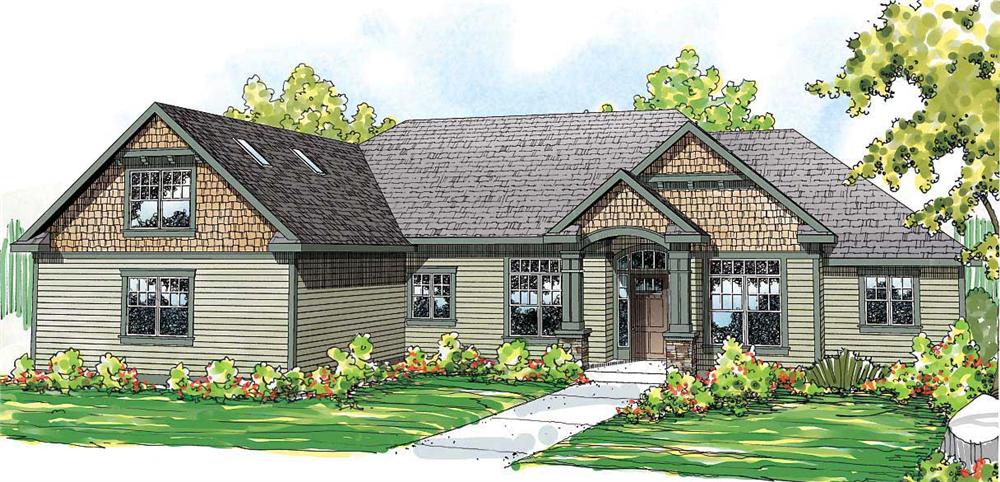 This is the front elevation of these Craftsman Home Plans.