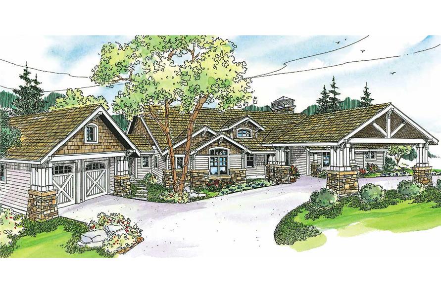 This image shows the Craftsman style for this set of house plans.