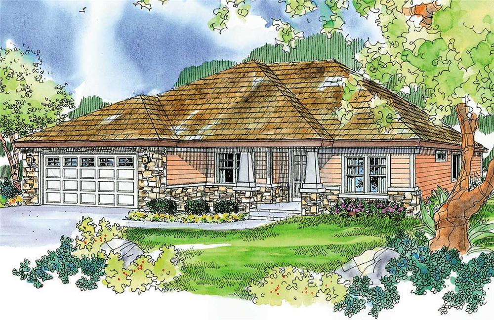 This image shows the Ranch style for this set of house plans.