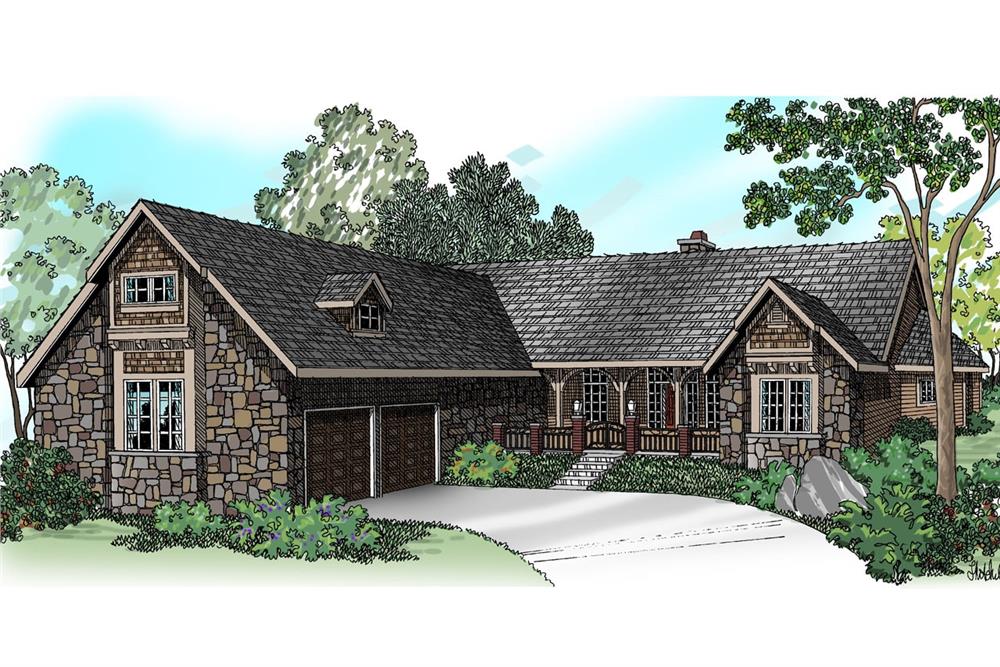 Color rendering of Transitional home plan (ThePlanCollection: House Plan #108-1231)