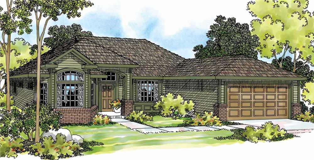 Front elevation of Ranch home (ThePlanCollection: House Plan #108-1235)