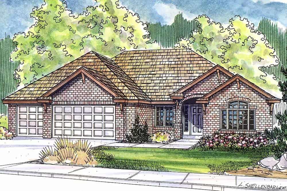 Front elevation of Ranch home (ThePlanCollection: House Plan #108-1279)