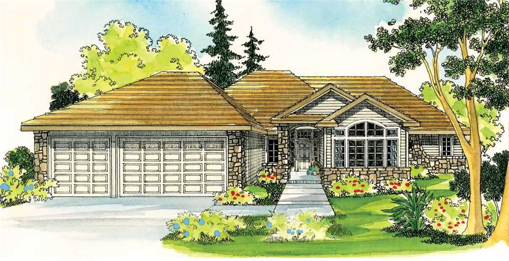 Front elevation of 4-bedroom ranch home (ThePlanCollection: House Plan #108-1294)