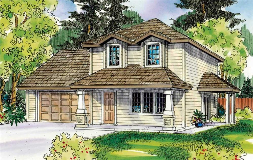 This is a colored front elevation for these traditional Homeplans.