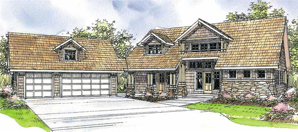 This image shows the lodge style for this set of house plans.
