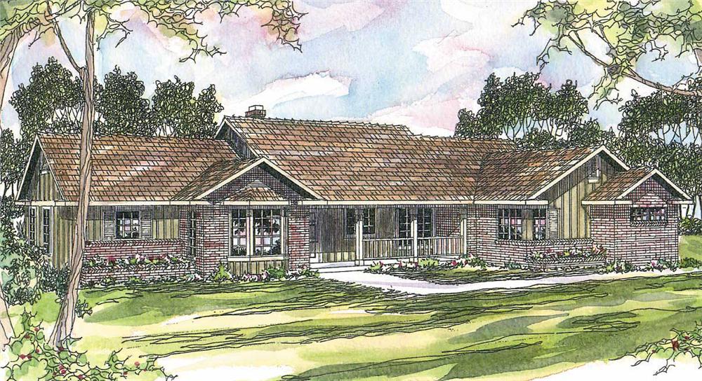 Front elevation of Ranch home (ThePlanCollection: House Plan #108-1477)
