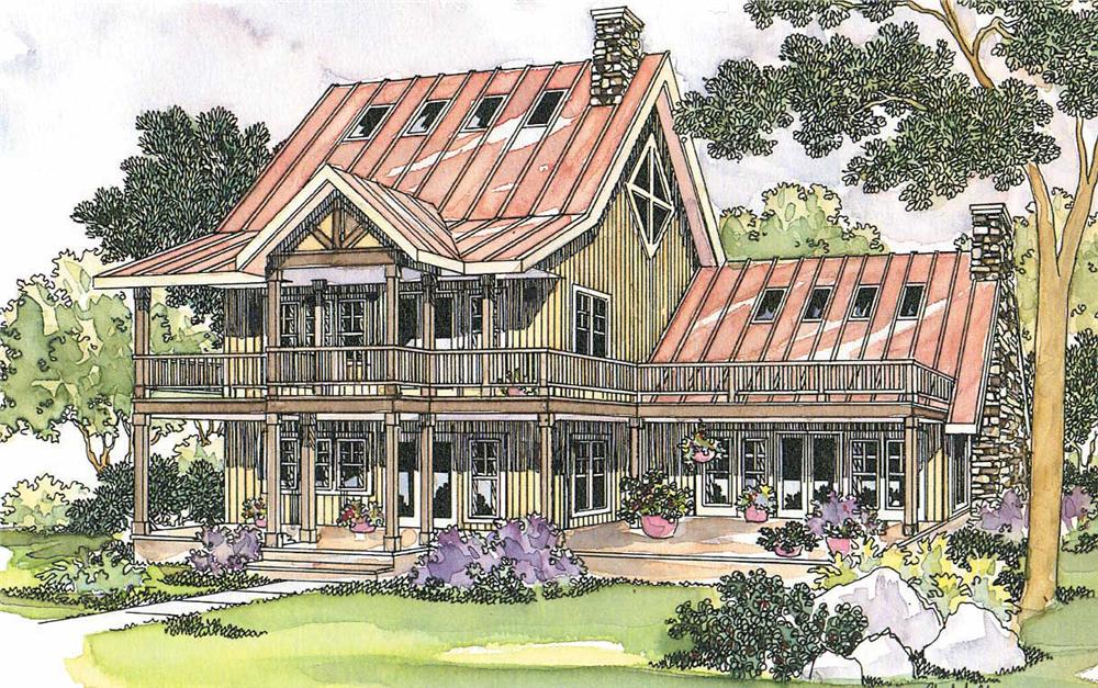This image shows the Lodge style for this set of house plans.