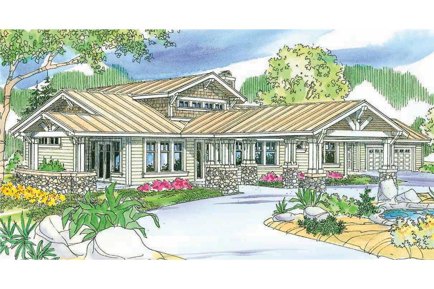 This a colored front elevation of these Craftsman houseplans.