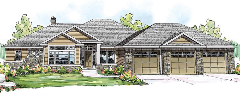 Front elevation of Ranch home (ThePlanCollection: House Plan #108-1710)