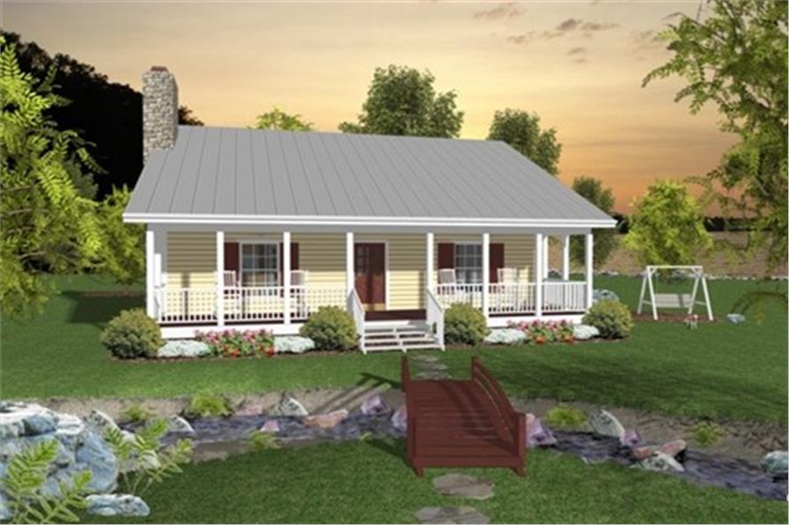 Front elevation of small country ranch home (ThePlanCollection: House Plan #109-1010)
