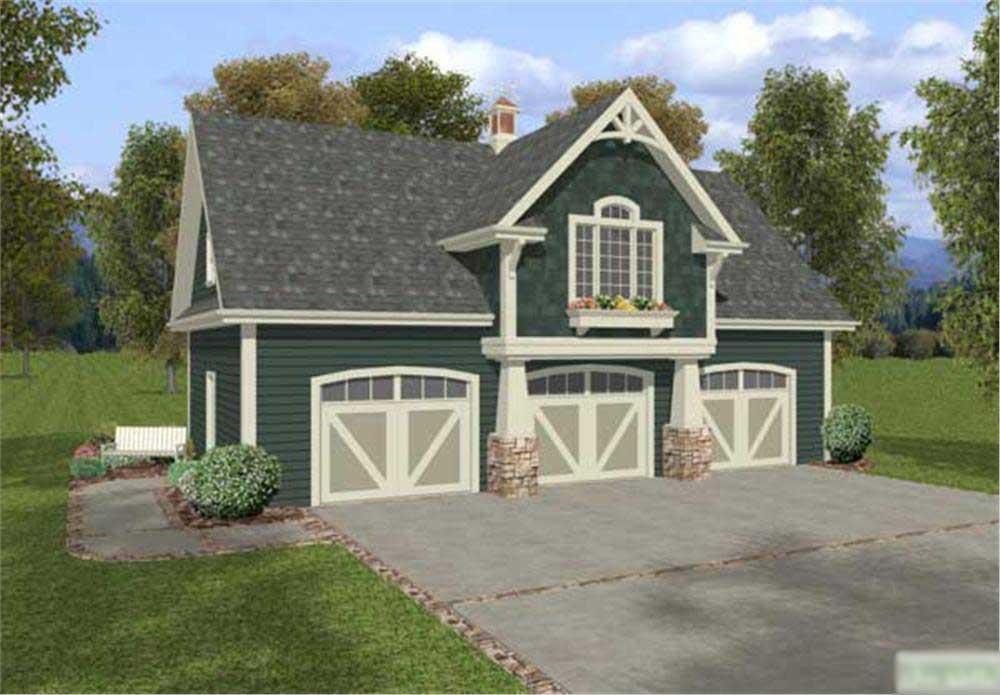 This is a front rendering of these Garages with Apartments house plans.