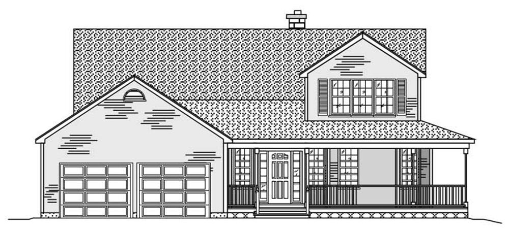 This is the black and white front elevation of these Country House Plans.