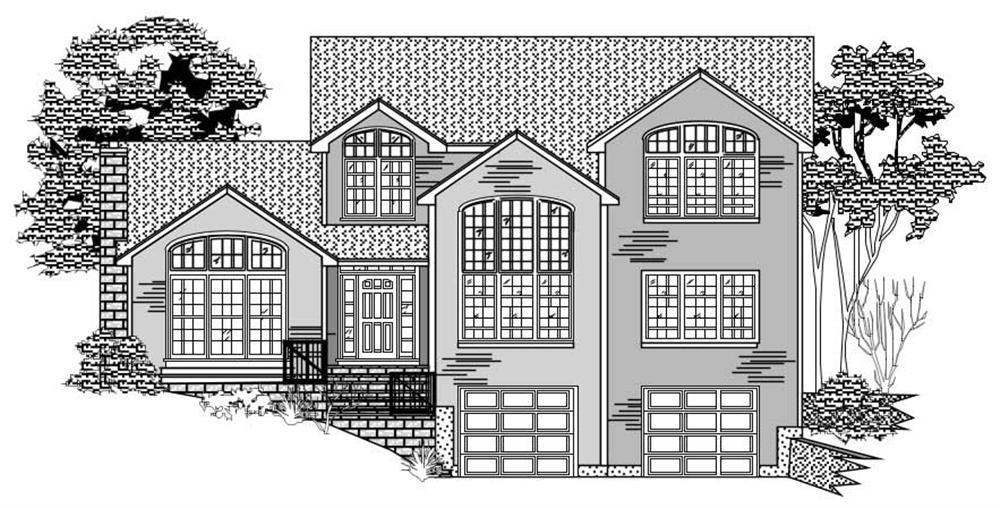 This is a black and white front elevation of these Houseplans.