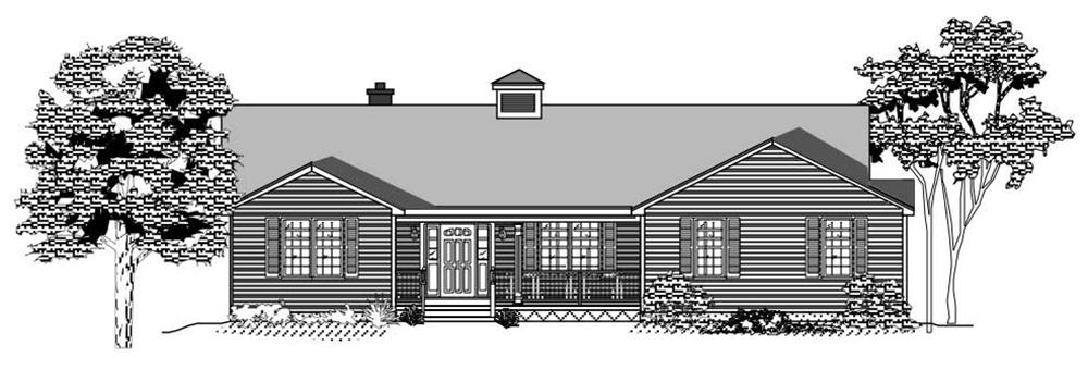 This is the front elevation of these Ranch House Plans.