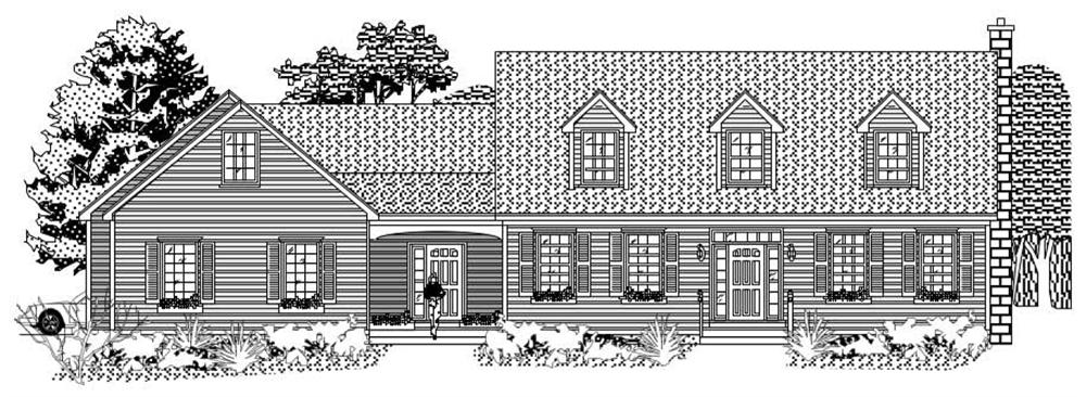 This picture is the front elevation for these Ranch Home Plans.