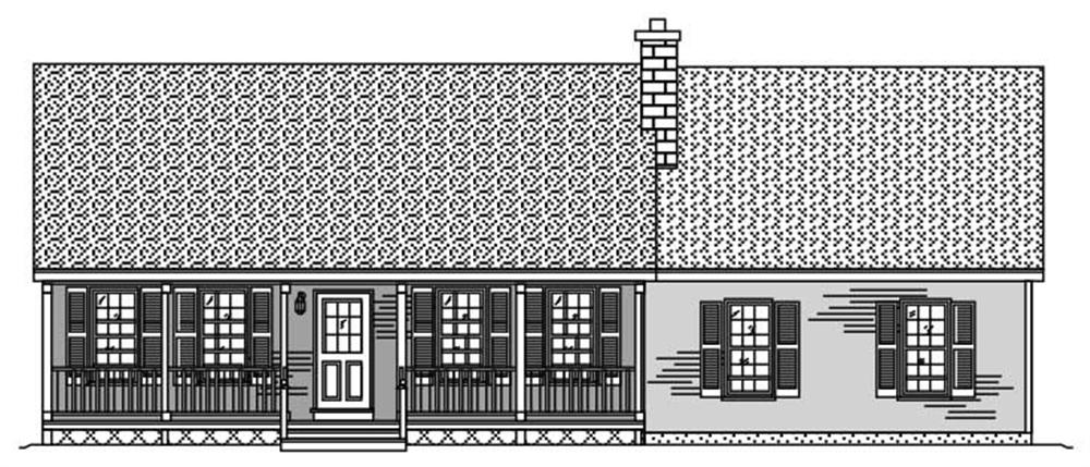 This is a black and white front elevation of these Country Ranch Home Plans.