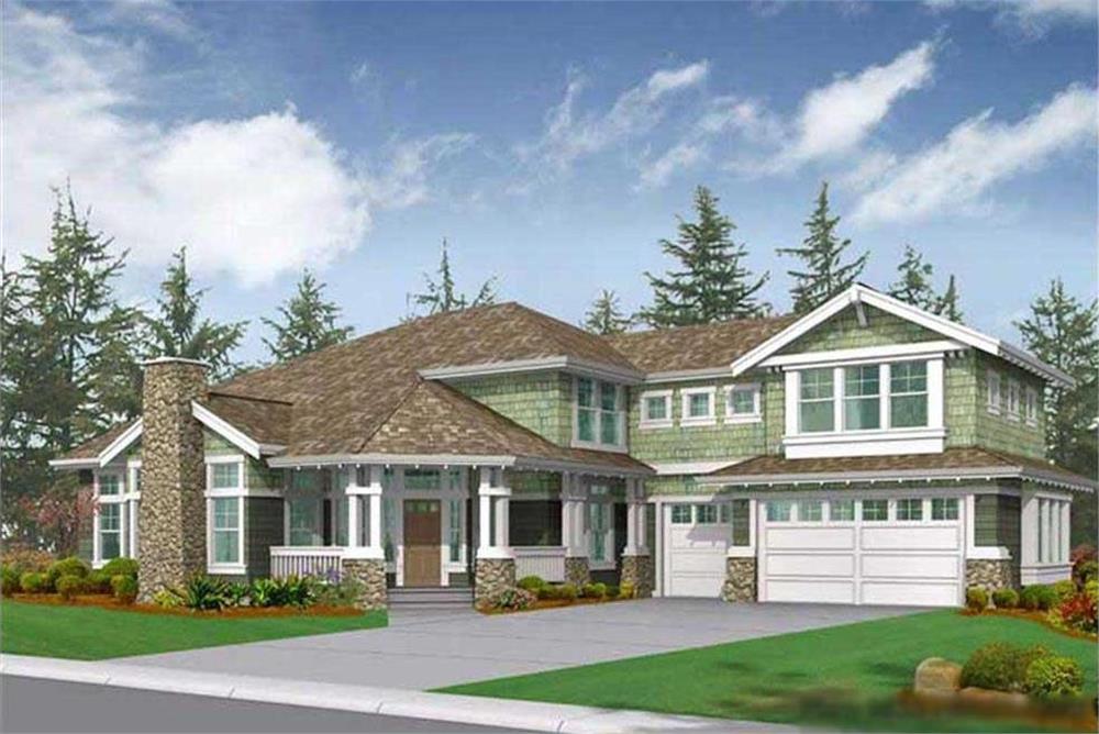 Color rendering of Craftsman home plan (ThePlanCollection: House Plan #115-1042)