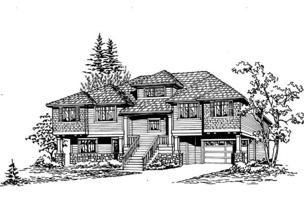 Front elevation of Multi-Level home (ThePlanCollection: House Plan #115-1154)