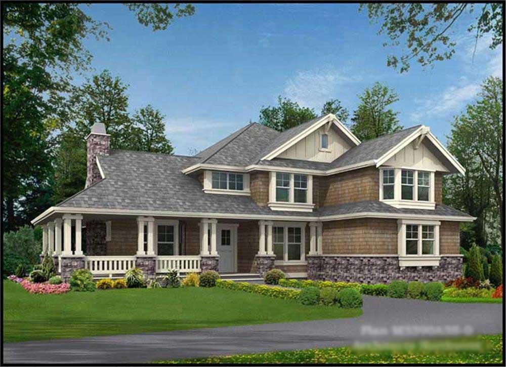 Front elevation of Shingle home (ThePlanCollection: House Plan #115-1329)
