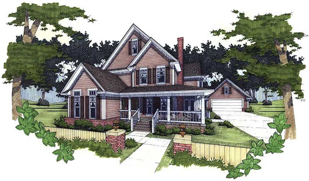 Front elevation of Farmhouse home (ThePlanCollection: House Plan #117-1025)