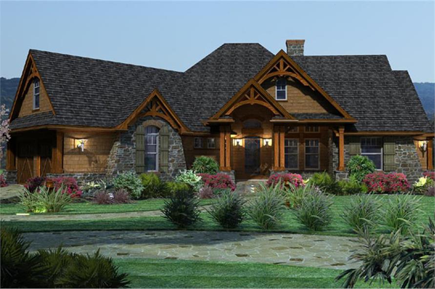 3D color rendering of Ranch home plan (ThePlanCollection: House Plan #117-1092)