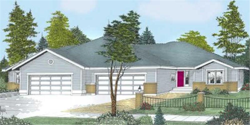 Front elevation of Duplex/Multi-Unit home (ThePlanCollection: House Plan #119-1125)