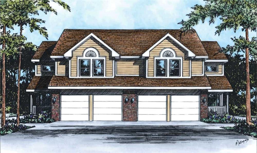 Front elevation of Duplex/Multi-Unit home (ThePlanCollection: House Plan #120-1833)