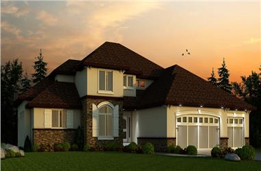 4-Bedroom, 3553 Sq Ft Tuscan House Plan - 120-2456 - Front Exterior