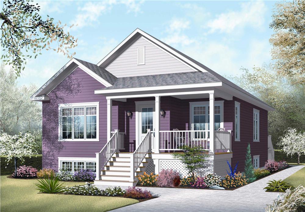 This image shows the front elevation for these Bungalow Home Plans.