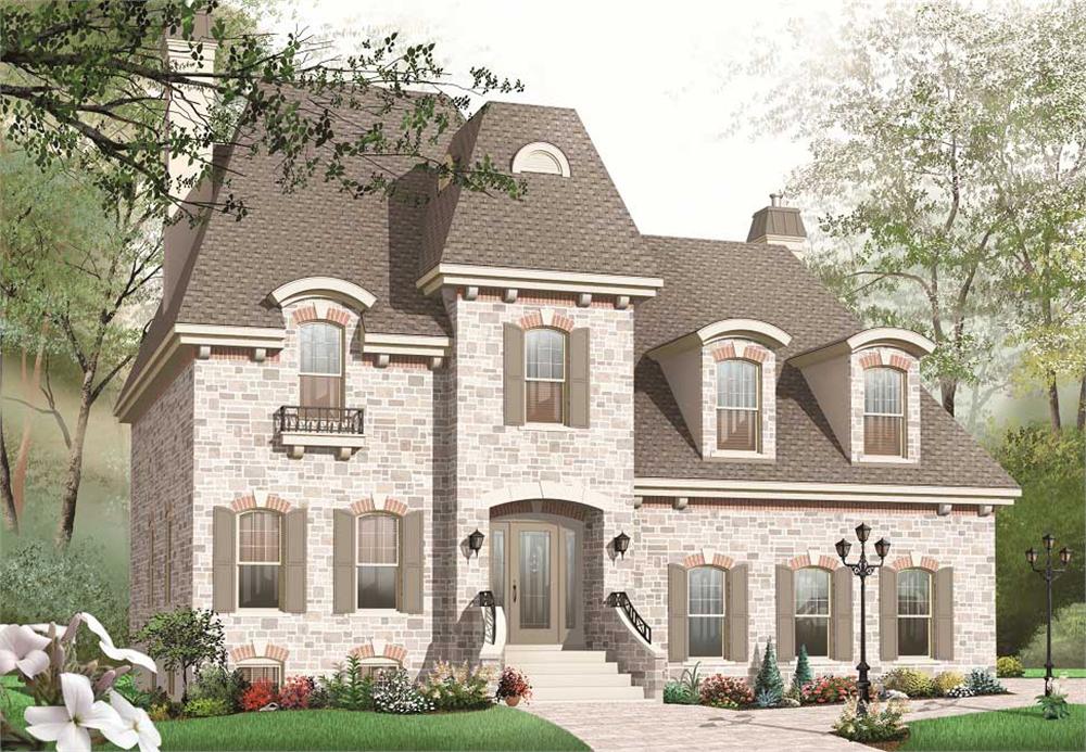 This is the front rendering for these European Home Plans.