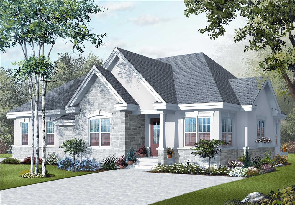 This image shows the front elevation for these Traditional Houseplans.