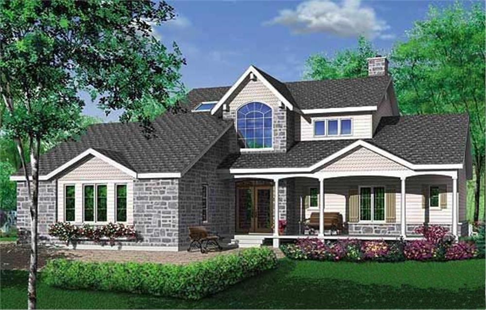 Color rendering of Country home plan (ThePlanCollection: House Plan #126-1282)
