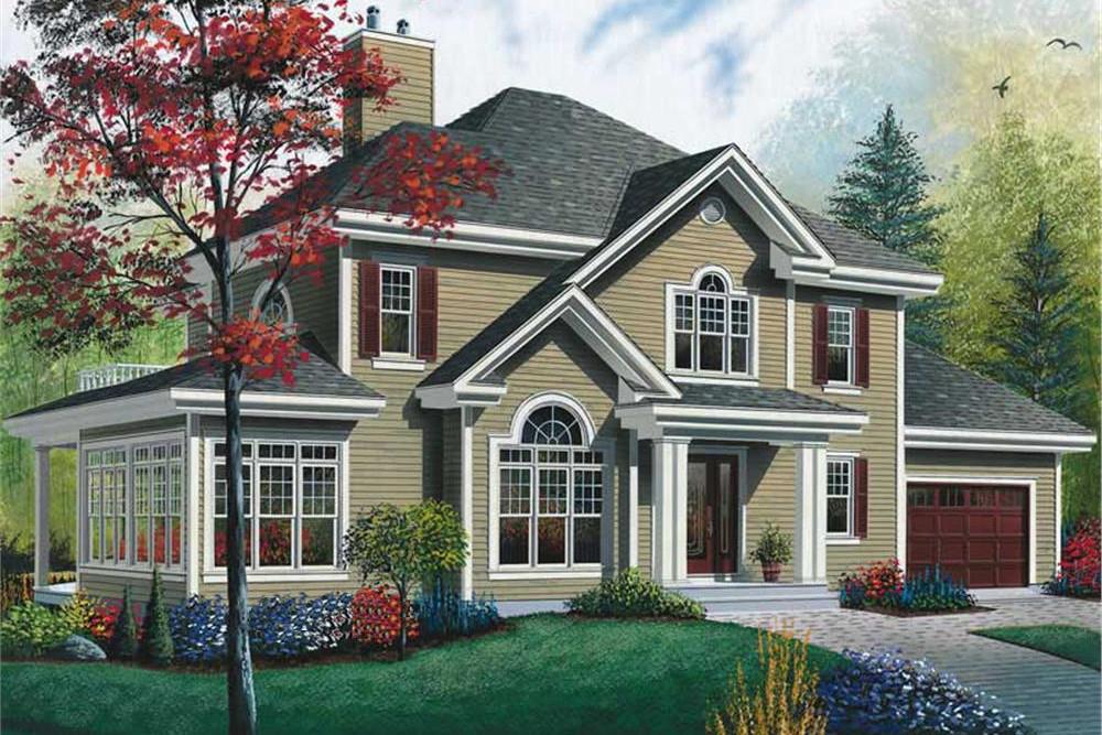 Color rendering of Country home plan (ThePlanCollection: House Plan #126-1457)