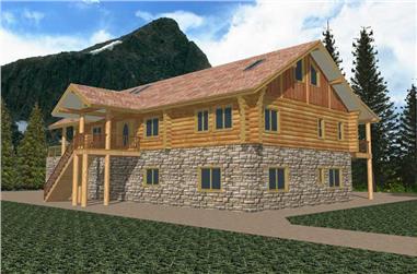 3-Bedroom, 3755 Sq Ft Log Cabin Home Plan - 132-1215 - Main Exterior