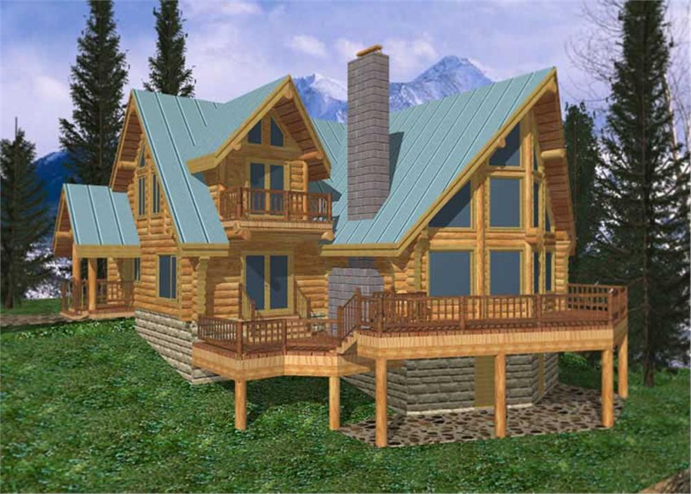 Front Elevation of this Log Cabin House (#132-1266) at The Plan Collection.