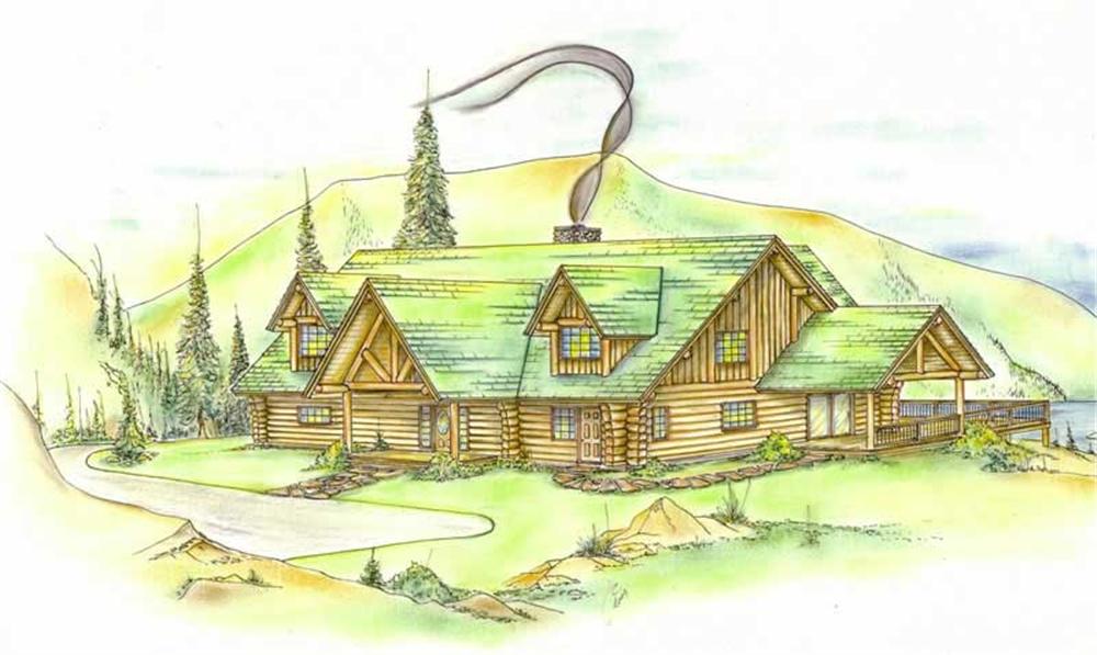 Front Elevation of this Log Cabin House (#132-1276) at The Plan Collection.
