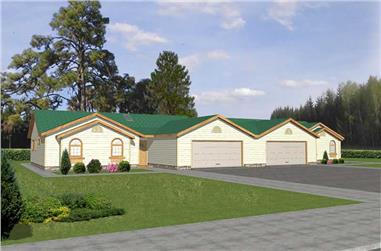 3-Bedroom, 1359 Sq Ft Multi-Unit House Plan - 132-1290 - Front Exterior