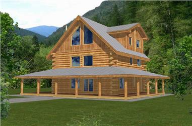 4-Bedroom, 2042 Sq Ft Log Cabin House Plan - 132-1292 - Front Exterior